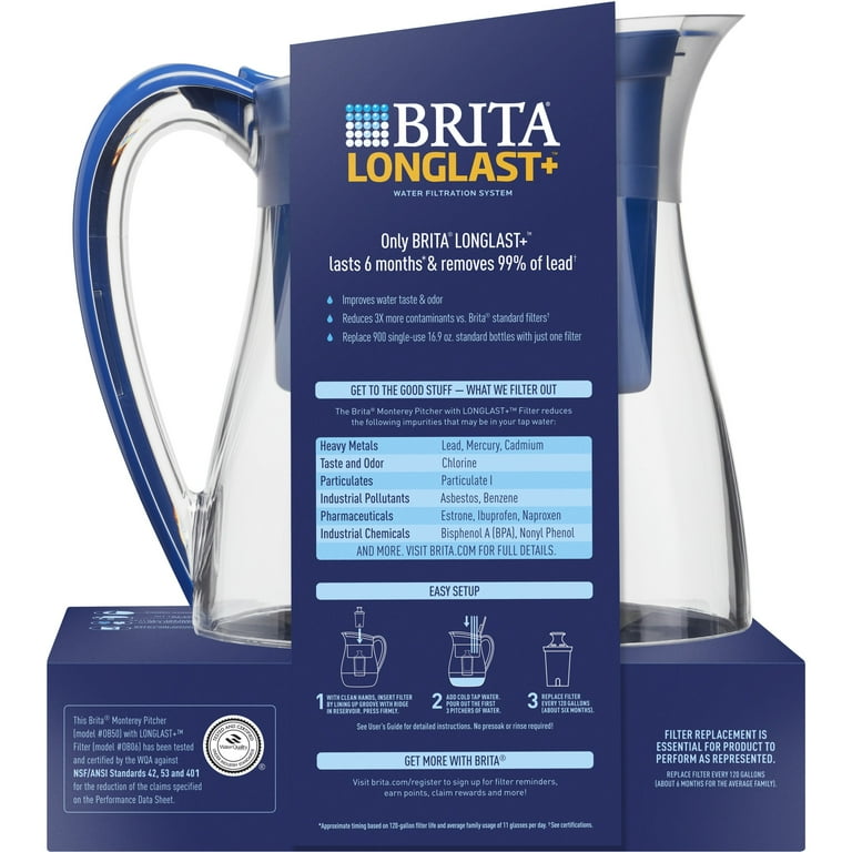 Brita Monterey Water Filter Pitcher, 10 Cup - Blue Brita Monterey Water Filter Pitcher, 10 Cup - Blue