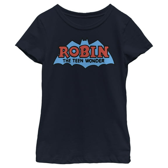 Girl's Batman Logo Boy Wonder Robin Graphic Tee Navy Blue Large