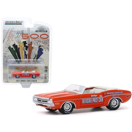 1971 Dodge Challenger Convertible Official Pace Car Orange "55th Indianapolis 500 Mile Race" "Hobby Exclusive" 1/64 Diecast Model Car by Greenlight