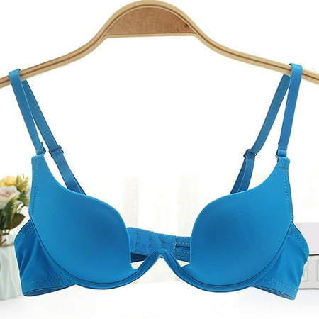Fianao Women Girl Sexy Deep-U Low Cut Solid Color Backless Padded Bra Push-Up Underwear