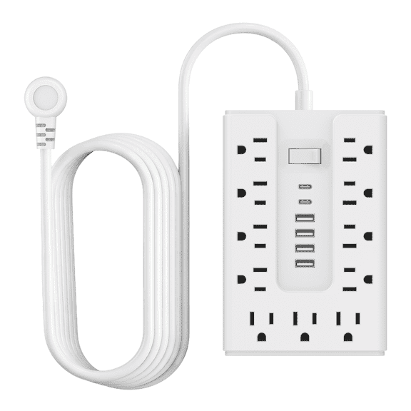 Power Strip with 11 AC Outlets, 4 USB-A, 2 USB-C Ports, 5ft Cord, Surge & Overload Protection, 17-in-1 Wall Mount Charger for Home Office