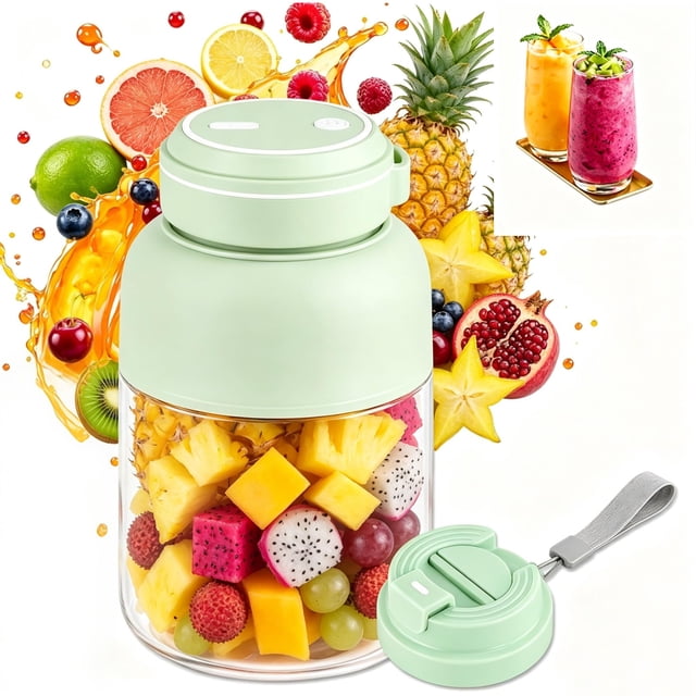 Green 44oz (1300ml) Portable Cordless Blender, 3-Speed Adjustable with 38 Sharp Stainless Steel Blades, Dual Leakproof Lids & Handle, Perfect for Making Smoothies, Juices & Milkshakes, Ideal for