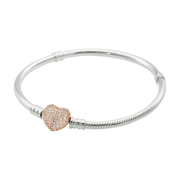 Bracelet in sterling silver w/heart-shaped Rose clasp w/clear Bracelet 21 cm 586292CZ-21