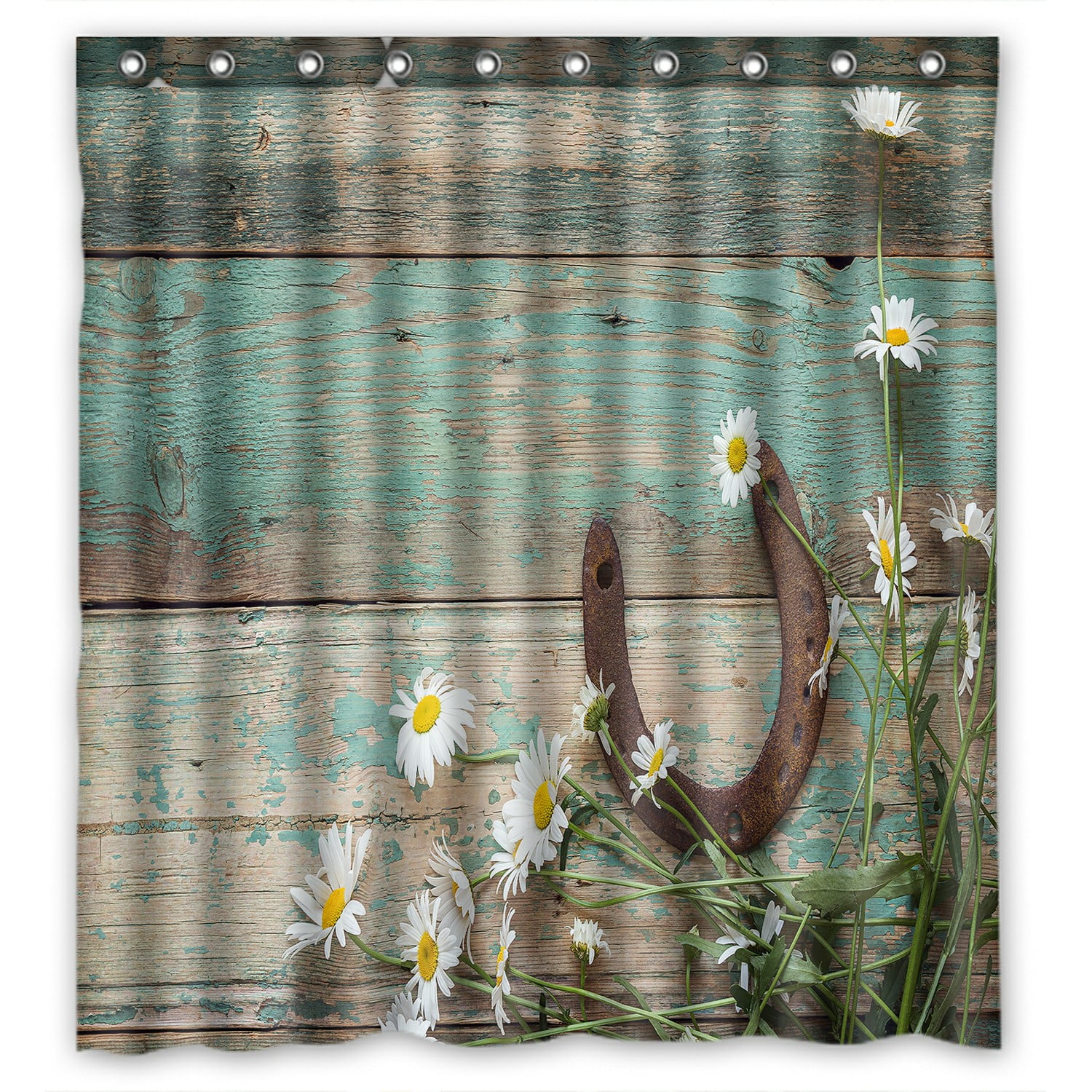 ABPHQTO Rustic Rusty Horseshoe And Daisies Waterproof Polyester Shower
