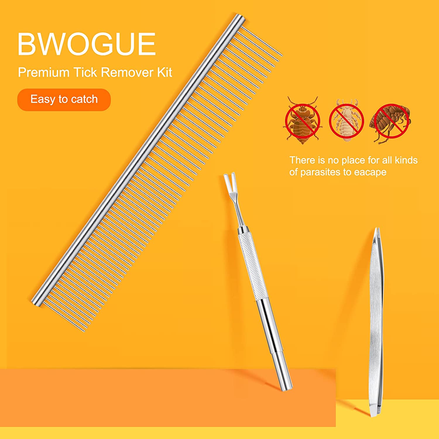 Bmatwk Premium Tick Remover Kit for Dogs Cats Stainless Steel Tick