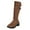 D, variant on Rokment Women's Knee High Boots Fall Winter Fashion Leather Buckles Chunky Low Heel Motorcycle Riding Tall Combat Work Boots