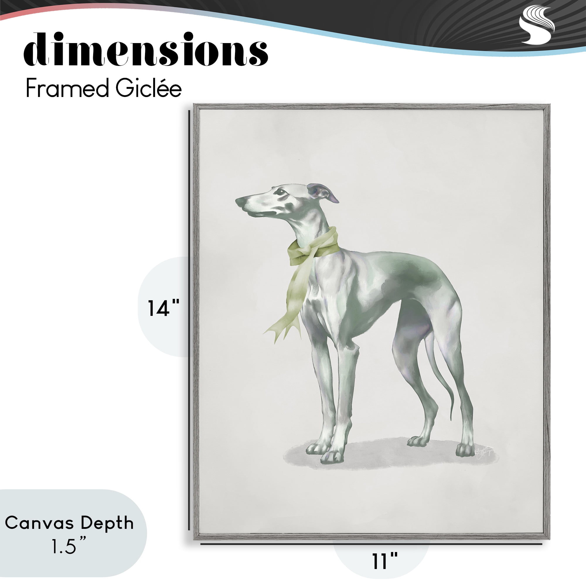 Stupell Industries Graceful Dog & Ribbon Gray Framed Giclee Art, design by Elizabeth Medley