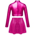 thumbnail image 2 of Haitryli Kids Girls Hip Hop Jazz Latin Dance Outfit Sequin Long Sleeve T-Shirt Crop Top with Skirt Set for Competition Hot Pink 10, 2 of 3