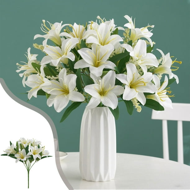 Decoración para el hogar, decoración de habitaciones, decoración de paredes. Gran variedad de ramos de lirios artificiales para bodas en casa. Flores decorativas multiusos disponibles en blanco, rojo