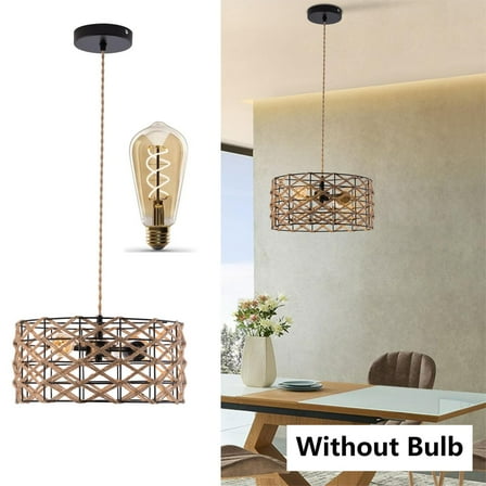 2-light Hand Woven Bohemian Pendant Lamp Drum Chandeliers Hanging Light Without Bulb