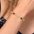 thumbnail image 4 of 18K Yellow Gold Plated Silver Sky Blue Aquamarine and Red Garnet and Moissanite Tennis Bracelet for Women | 4.25 Cttw | Gemstone March Birthstone | Oval 7X5MM | Fully Adjustable 10 inch, 4 of 6