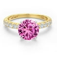 thumbnail image 3 of Gem Stone King 14K Two Tone Gold Pink Created Sapphire and Lab Grown Diamond Engagement Ring for Women | 2.04 Cttw | Round 7MM | Gemstone September Birthstone | Size 9, 3 of 6