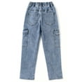thumbnail image 2 of KIDSCOOL SPACE Boys Jeans,Little Big Girls Elastic Waist with D-ring Cargo Stretch Denim Pants,Light Blue,6-7 Years, 2 of 7