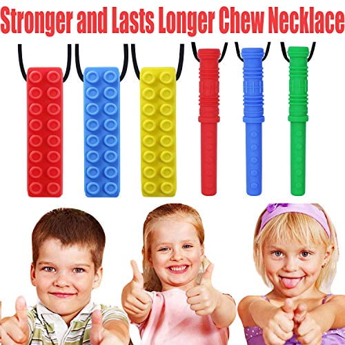 ADHD Oral Motor Children Boys SPD and Girls Shark Tooth and Robot Kids Chew Necklace by GNAWRISHING 4-Pack - Perfect for Autistic Tough, Long-Lasting