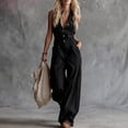 thumbnail image 5 of AKOEE Cotton Linen Jumpsuits Women Dressy Casual Sleeveless Button Up One Piece Long Romper Pants with Pockets (S, Black), 5 of 6