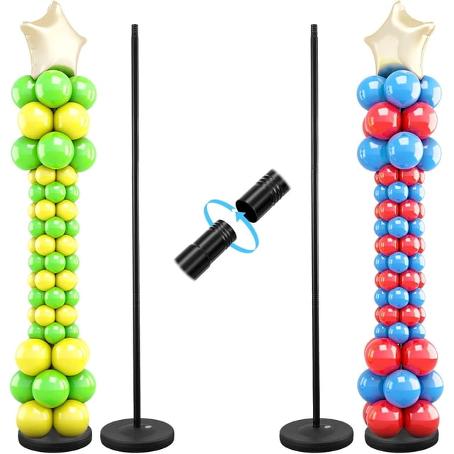 Juego de 2 soportes de columna para globos, soporte de metal ajustable con base para piso y mesa centros de mesa para fiestas, bodas, decoraciones, color negro