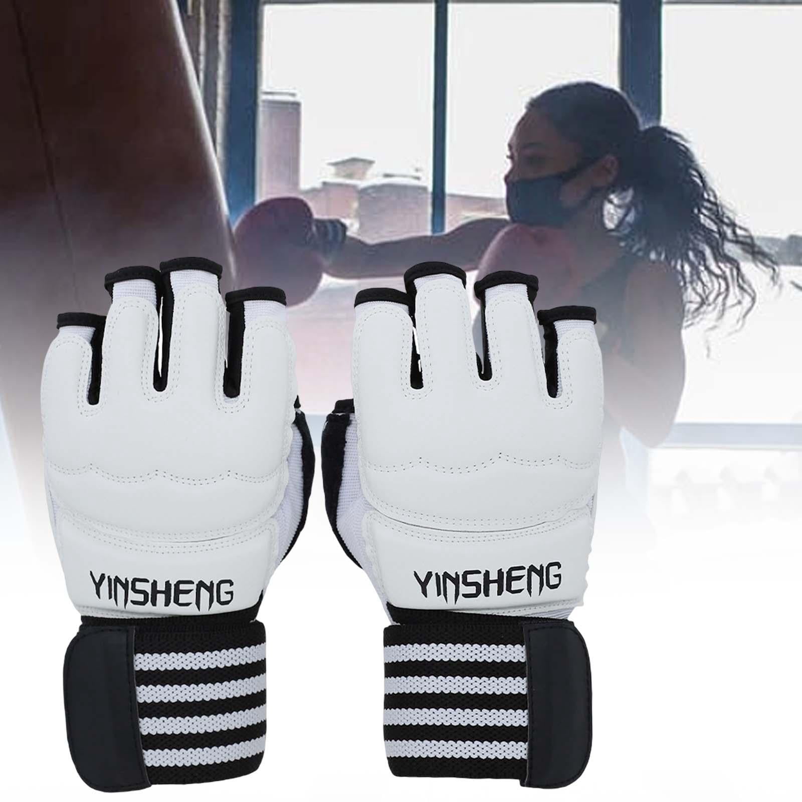 DimyFew 2 Pieces Boxing Training Gloves Half Finger PU Punching Mitts Cylindrical Fixing L