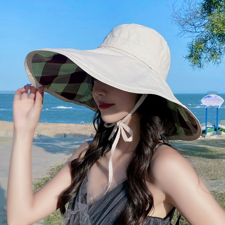 Women's Sun Hat Cotton Bucket Hat Fashion Summer Beach Wide Brim