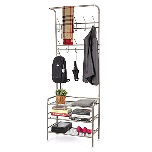 Homfa Metal Entryway Coat Shoe Rack 3Tier Shoe Bench with
