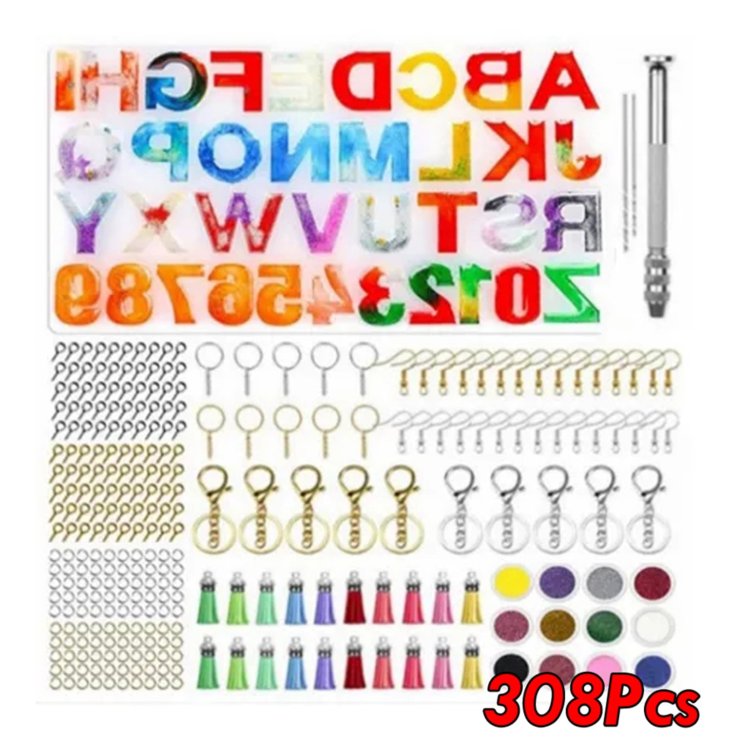 ALAGIRLS 262Pcs Alphabet Epoxy Resin Keychain Molds Kit - Silicone Molds  for Resin Casting and Keychain Accessories Set for Making Jewelry Necklaces