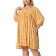 thumbnail image 4 of Plus Size Summer Dress for Womens Drawstring V Neck Babydoll Midi Flowy Dresses Sundress 1X Orange, 4 of 6