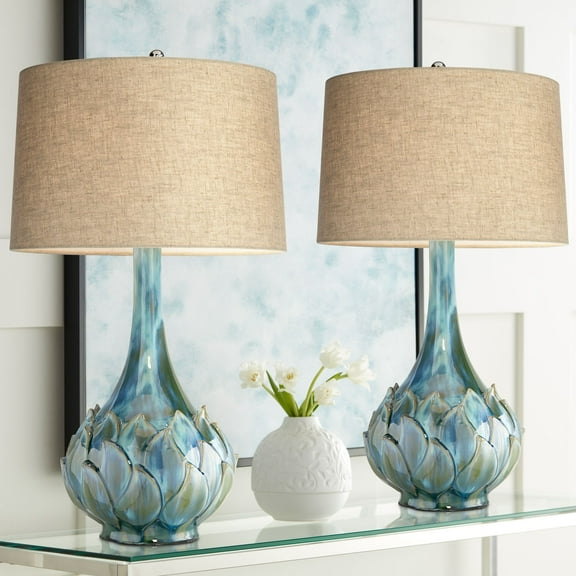 Possini Euro Design Kenya 29 1/2" Tall Modern End Table Lamps Set of 2 Blue Green Ceramic Living Room Bedroom (Colors May Vary)