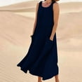 thumbnail image 2 of DDAPJ pyju Women Sleeveless Maxi Sundress Solid Casual Linen Dress Loose Comfy Summer Dresses with Pockets Prime Sale Navy M, 2 of 6