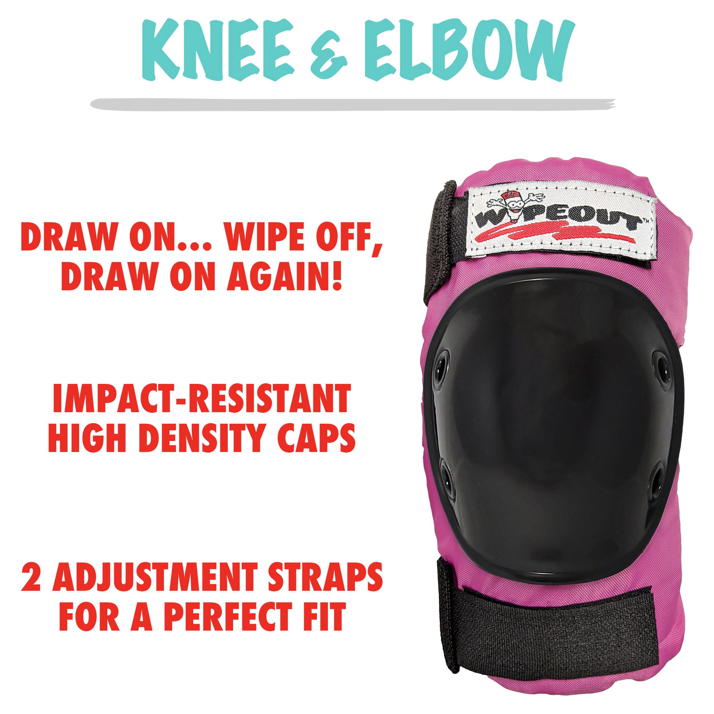 Wipeout 3Pk Pads, Pink, 13.8" Assembled Width, Youth 5+