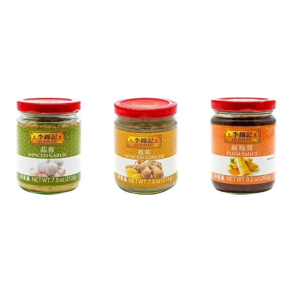 NineChef Brand Spoon Plus 3 Pack Lee Kum Kee Cooking Sauce, 3 Flavors(Minced Garlic Sauce,Minced Ginger Sauce,Plum Sauce)