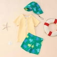 thumbnail image 2 of Gunia Boys Swimsuit 3 Piece Set With Hat for Summer Beach Pool Swimming Outfit Striped Print Swim Trunks Swimwear Seaside Yellow 18-24 Months, 2 of 8