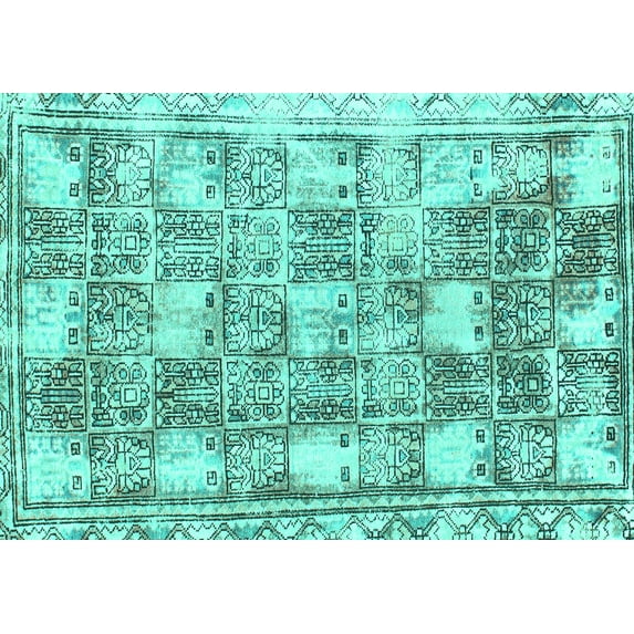 Ahgly Company Machine Washable Indoor Rectangle Abstract Turquoise Blue Modern Area Rugs, 2' x 3'