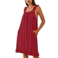 thumbnail image 2 of Pounoo Sleep Dresses for Women Square Neck Sleeveless Ruffled Trim Loose Fit Nightgowns Comfortable Flowy Maxi Nightwear Gift, 2 of 9