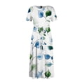 thumbnail image 5 of LWavelet Women's Plus Size Bohemian Patchwork Maxi Dress Short Sleeve Tie Waist Casual Ethnic Dress with Pockets Dark Blue XL, 5 of 7