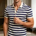 thumbnail image 5 of Mens Polo Shirts Loose Bussiness Striped Shirt Cotton Moisture Wicking Classic Collared Casual Golf Shirts for Middle-aged Size M-4XL Blue, 5 of 9