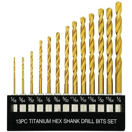 Titanium Hex Drill Bit Set 135 Degree Tip HSS Impact for Metal, Wood Quick Change Design
