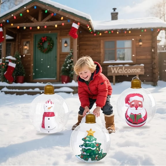 Giant Inflatable Christmas Balls Clear PVC Santa Claus Inflatable Christmas Ornaments for Indoor & Outdoor Holiday Decor, Large Festive Yard & Home Decorations