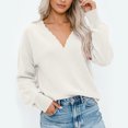 thumbnail image 5 of Sweater for Women V-Neck Scalloped Trim Pullover Top Long Sleeve Relaxed Fit Casual Fall Pullover, 5 of 6