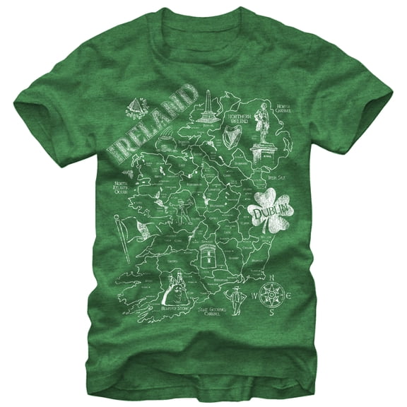 Men's Lost Gods Map of Ireland  Graphic Tee Kelly Heather Small
