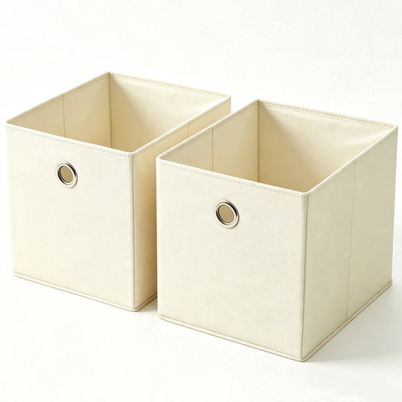 Dailivio Collapsible Fabric Cube Storage Bins (10.5" x 10.5"), Storage Cubes Organizer Bin with Handles for Clothes, Beige, 2 Pack