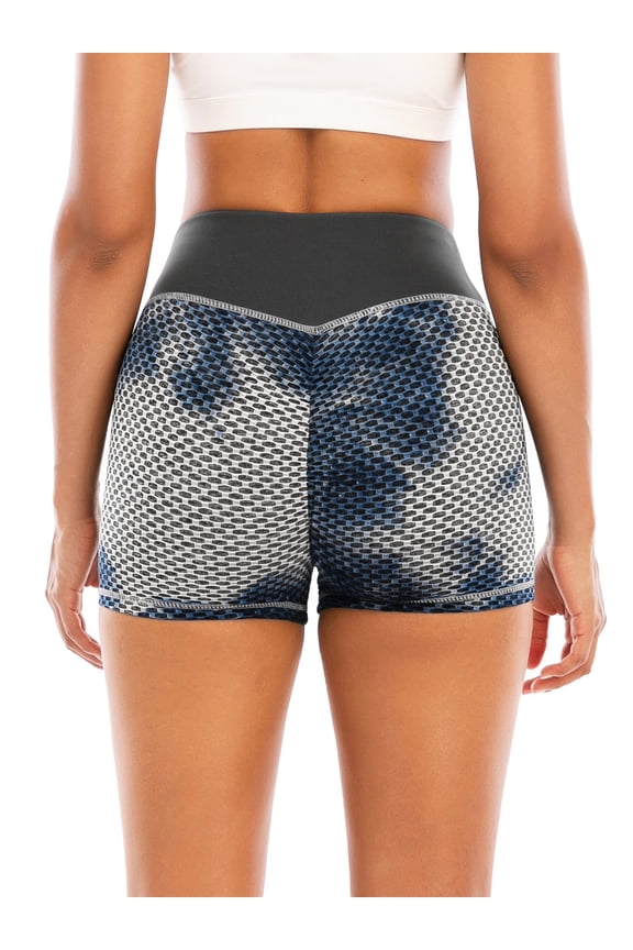 Women's Shorts Textured Workout Yoga Booty Shorts High Waist Butt Lifting Shorts Leggings Elastic Tie-Dye Athletic Sports Shorts