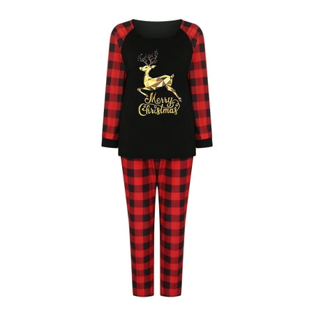 

Matching Family Pajamas Sets Christmas PJ s with Letter and Plaid Printed Long Sleeve Tee and Bottom Reindeer Classic Plaid Xmas Loungewear