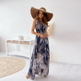 thumbnail image 4 of Bidobibo Womens Summer Maxi Dresses Tropical Print Beach Dresses V-Neck Sleeveless High Waist Lace up Flowy Maxi Dress Sundress, 4 of 9