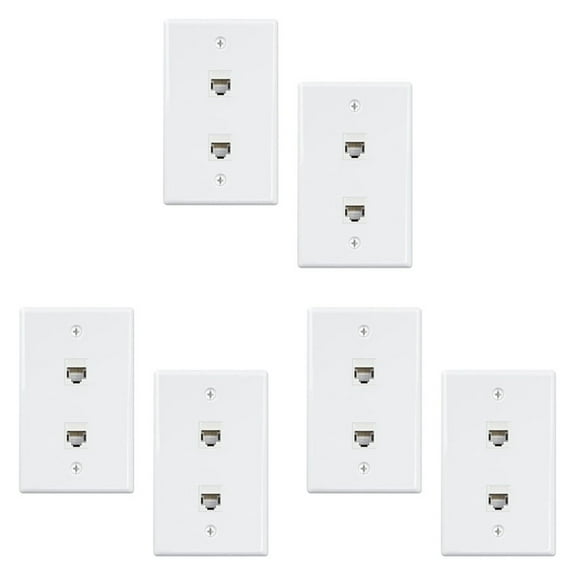 6 Pack 2 Port Ethernet Wall Plate, Cat6 Female to Female Wall Jack RJ45 Inline Coupler Wall Outlet, White,White