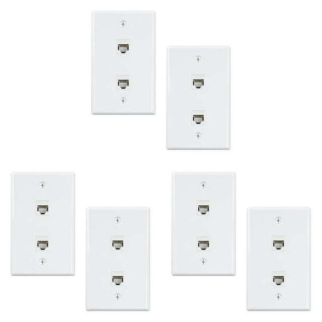 6 Pack 2 Port Ethernet Wall Plate, Cat6 Female to Female Wall Jack RJ45 Inline Coupler Wall Outlet, White