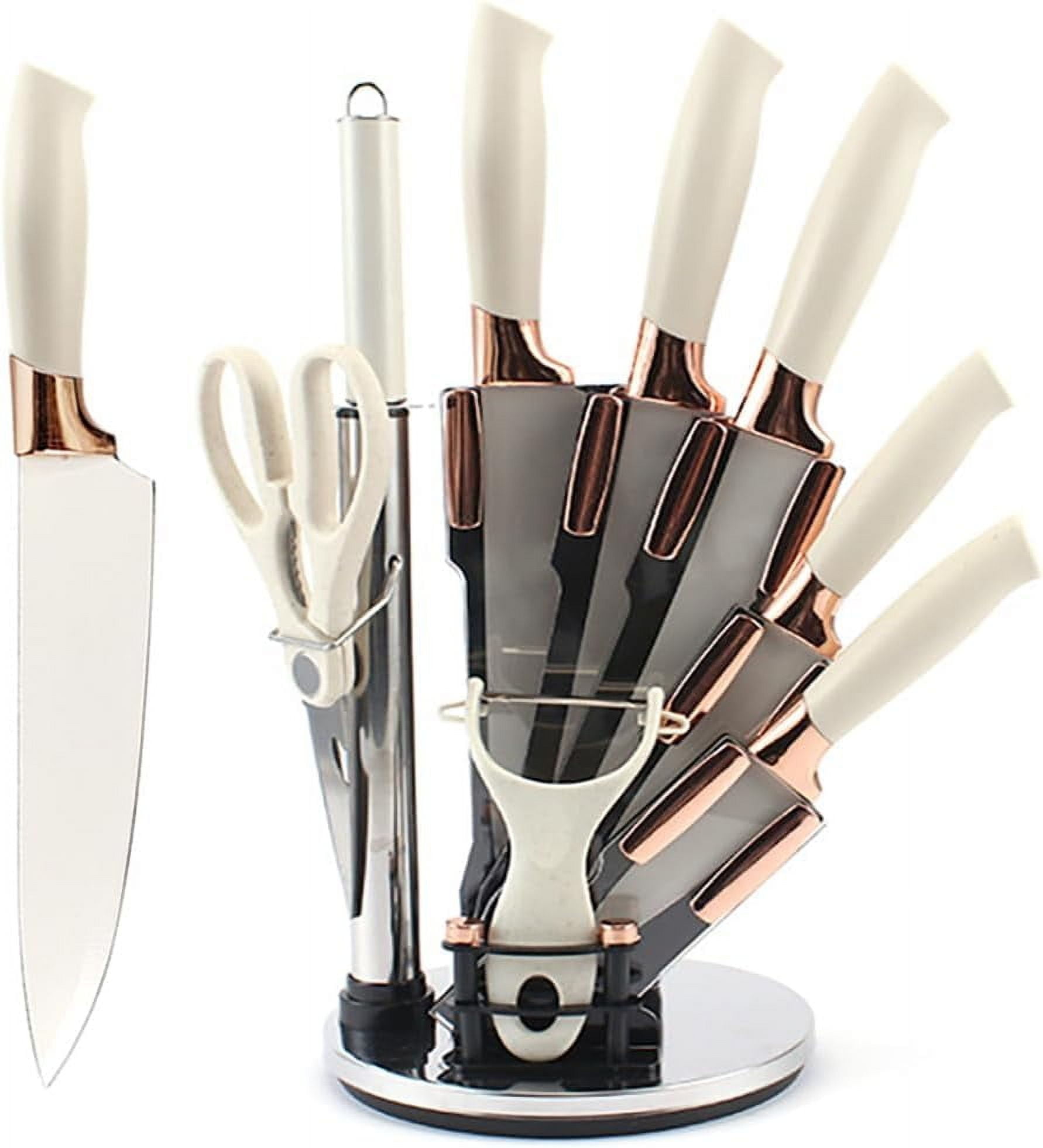 Knife Set, 9Pcs Stainless Steel Non Stick Kitchen Knife Block Set