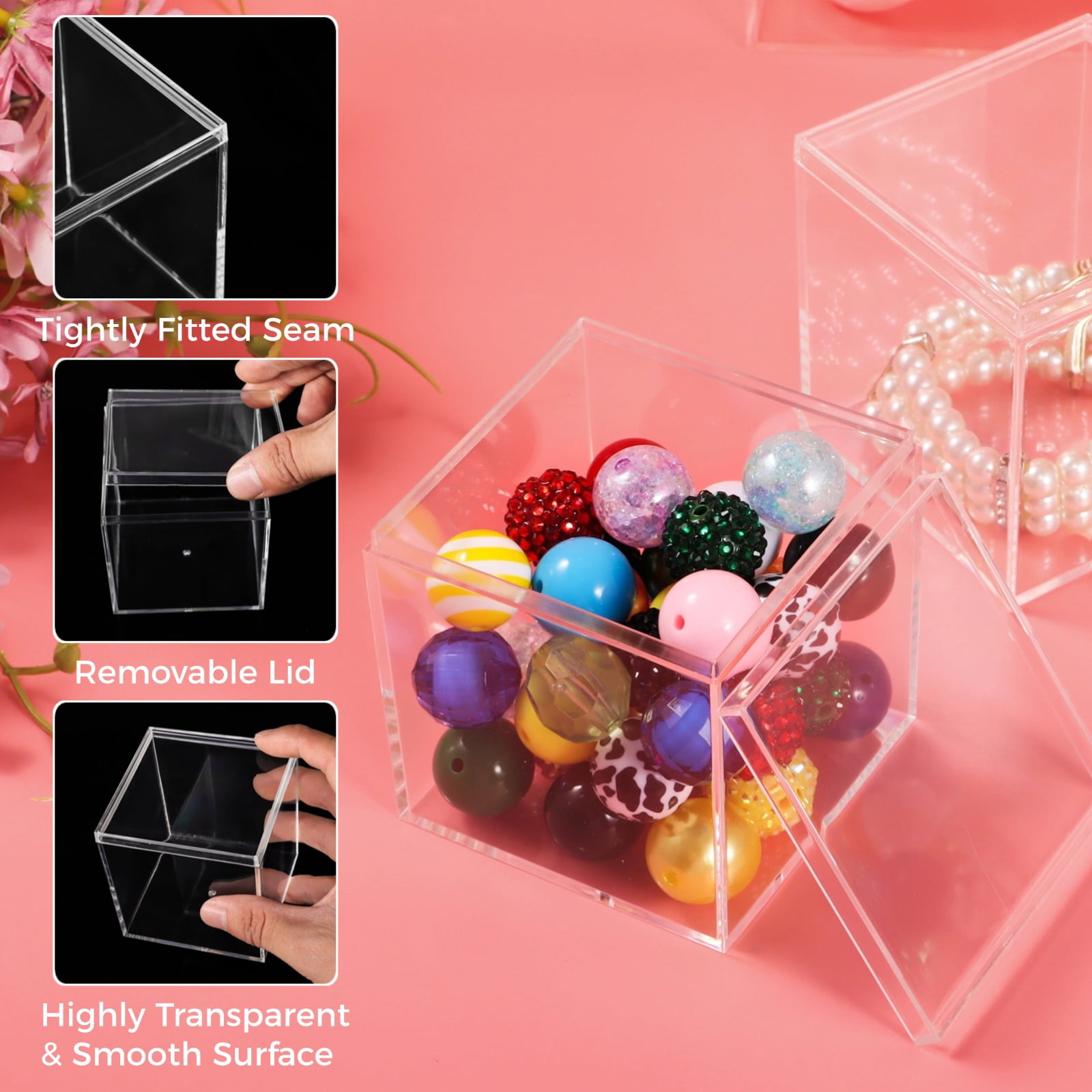 12 Pcs Clear Acrylic Boxes, Small Clear Boxes with Lids, 3×3×3" Plastic Square Cube, Square Display Box, Clear Container Boxes for Candy Pill Earring Jewelry Tiny Beads