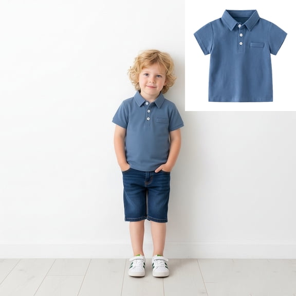 Polo Shirt Boys Sky Blue Short Sleeve Polo Shirts School Uniform Shirts Classic Toddler Boy Shirts Size 12-18 Months