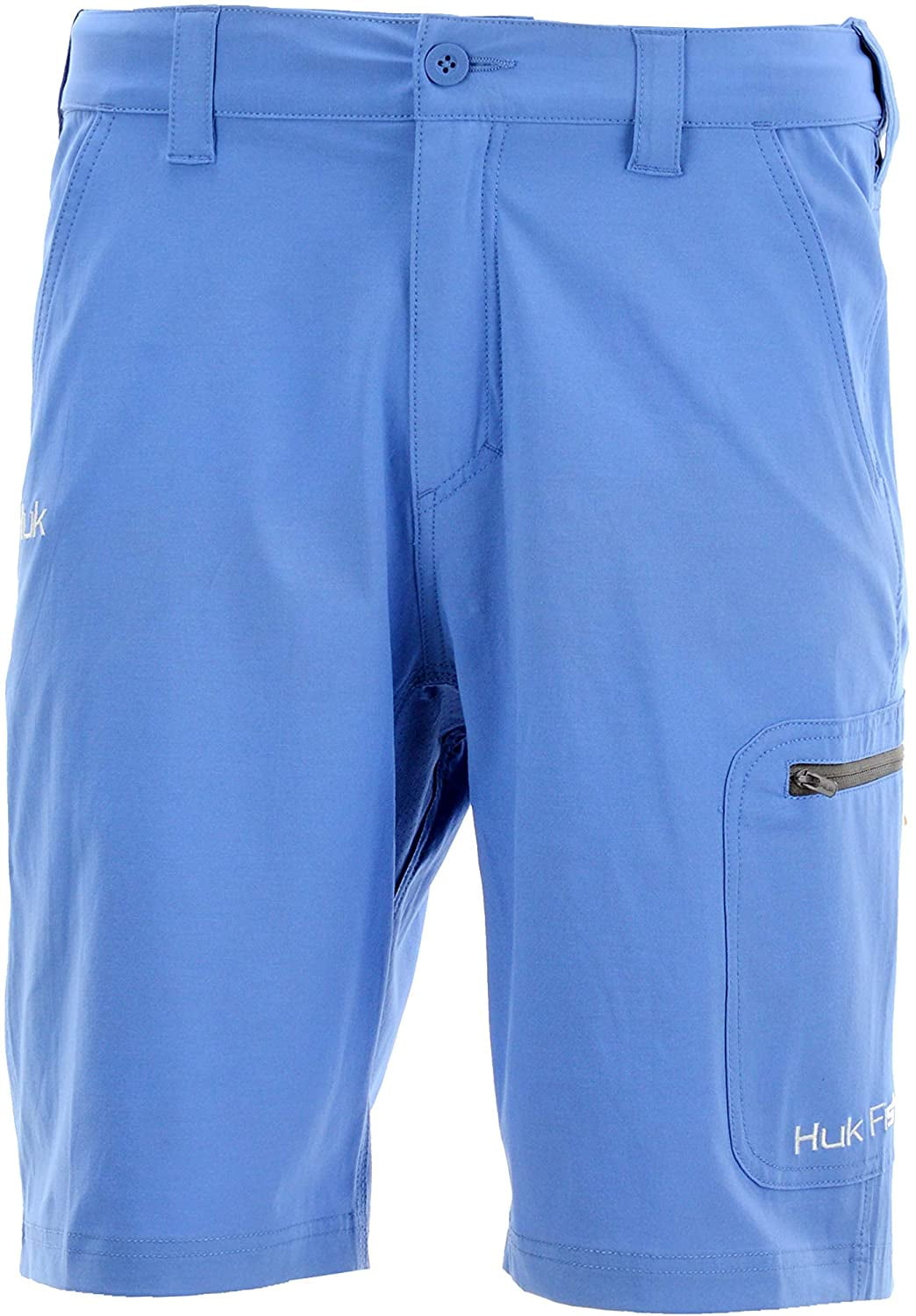 huk men's next level shorts fishing 3 zippered pocket 10.5" short blue large 