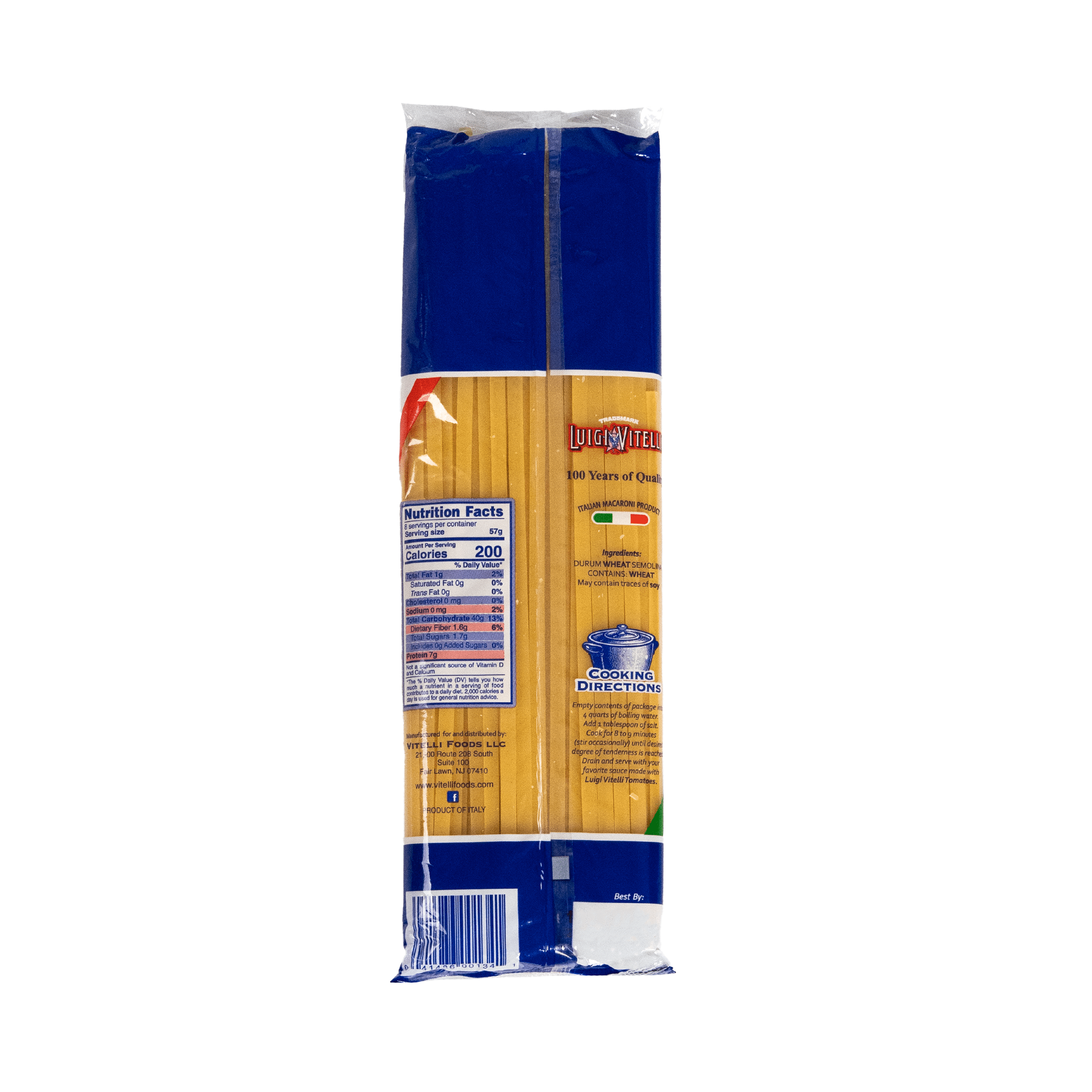 Luigi Vitelli Fetucini Pasta, 100% Durum Wheat Semolia, 16oz, Shelf Stable, Egg Free, Plastic Bag