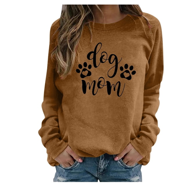 IROINID Économies Hauts pour Femmes Grande Taille Détente Manches Longues Empreinte de Patte de Chien Col Rond Hauts Chemise Blouse Chandail, Brun